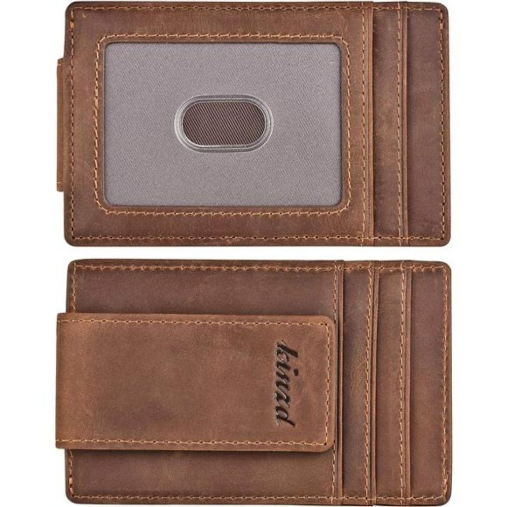 Money Clip, Front Pocket Wallet, Leather RFID Blocking Thin Wallet For Men